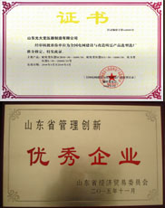 枣庄变压器厂家优秀管理企业证书